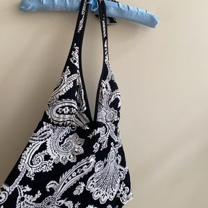 Ralph Lauren Black And White Paisley Print Bathing Suit Halter Top Size 12